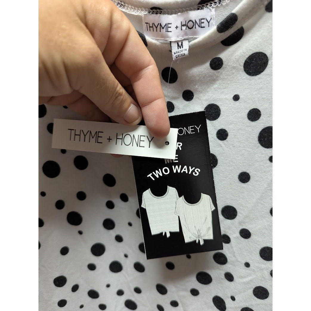 Thyme + Honey Women's White Polka Dot Reversible Tie-Hem Top NWT Size Medium