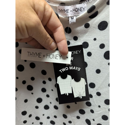 Thyme + Honey Women's White Polka Dot Reversible Tie-Hem Top NWT Size Medium