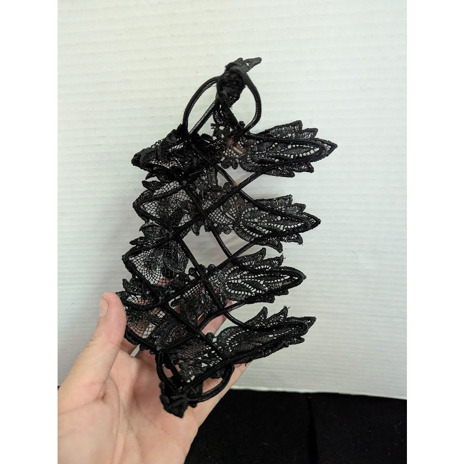 Vintage 50s Black Lace Whimsy Hat Velvet Bow Juliet Cap Noir Glam 40's 50's