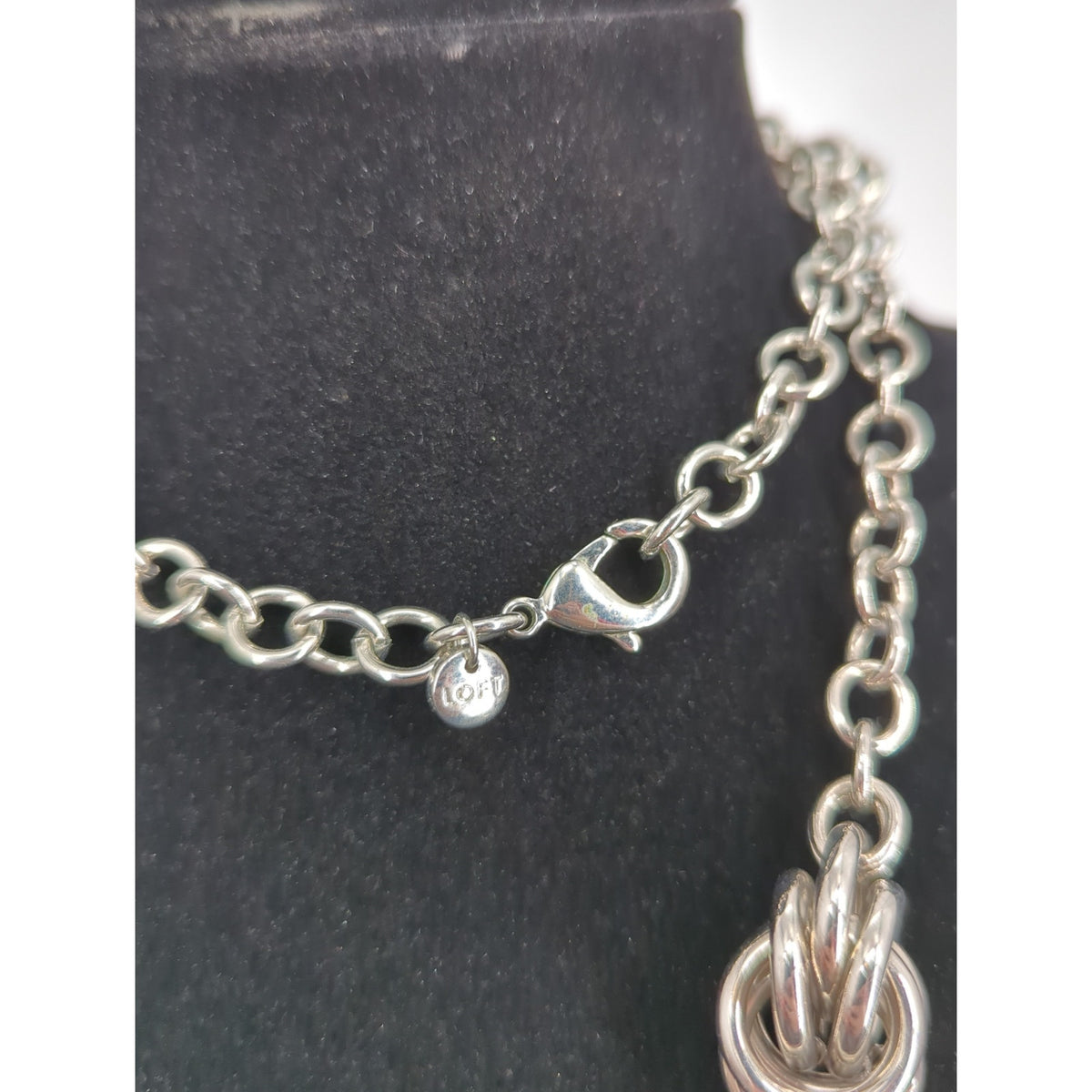 LOFT Silver Tone Love Knot Station Necklace Polished Career Minimalist Chain 18"