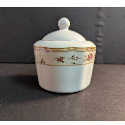 Vintage Lynne Fine China Lidded Sugar Bowl Floral Gold Trim French Country