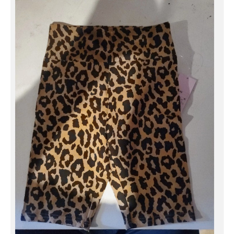 good luck gem leopard print bike short xs NEW elastic waist activewear workout