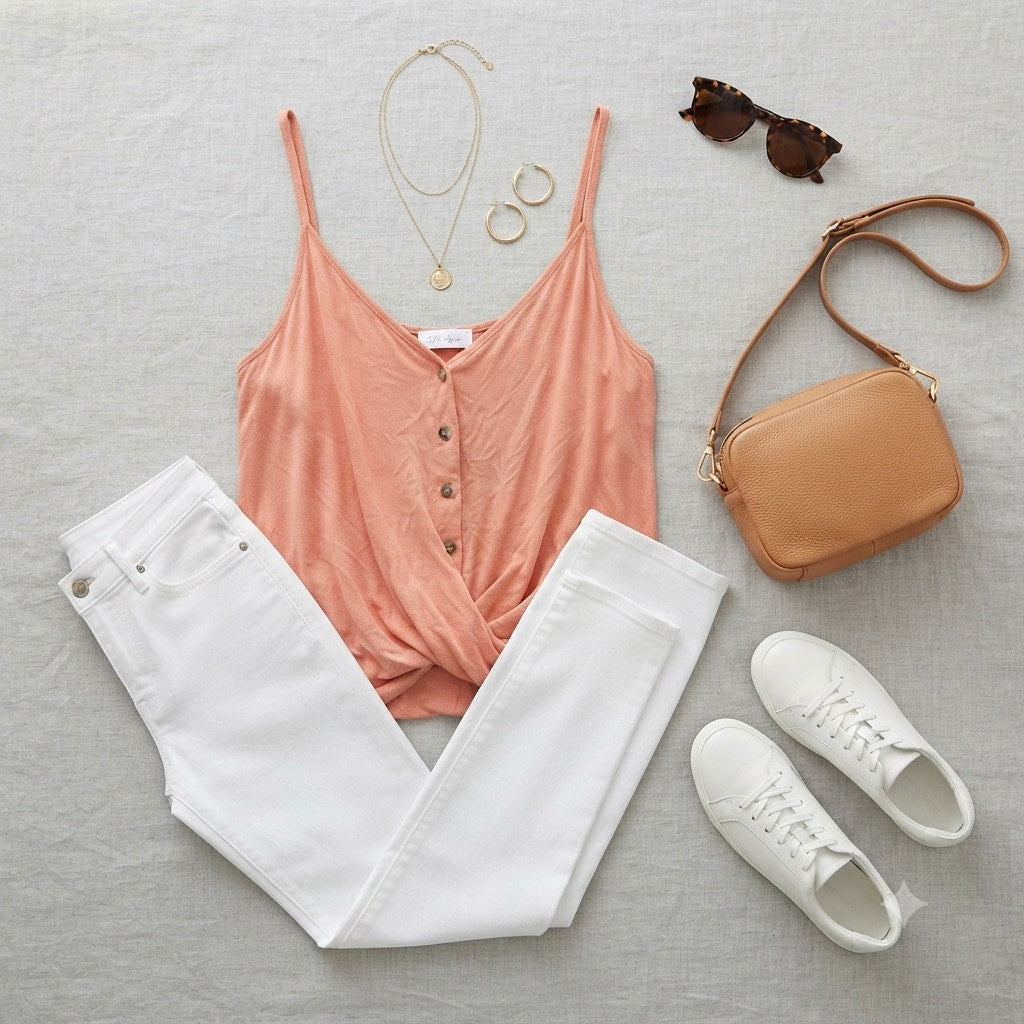 All in Favor Orange Henley Button Front Cami Tank Top Medium Layering Sleeveless
