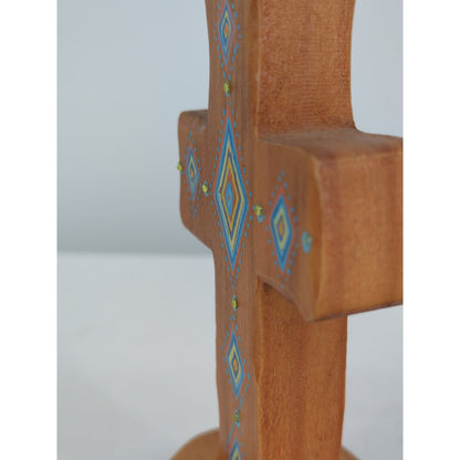 Natural Life Bohemia Hand Painted Standing Wooden Cross Folk Art Southwest Style