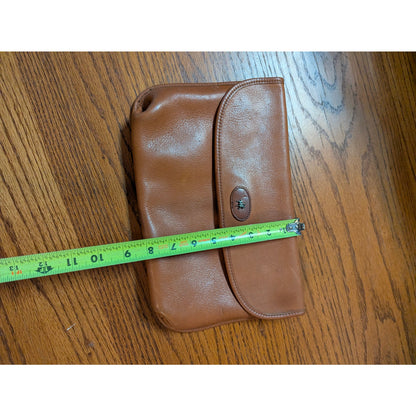 Vintage Mark Cross Tan Leather Minimalist Envelope Turnlock Clutch Bag