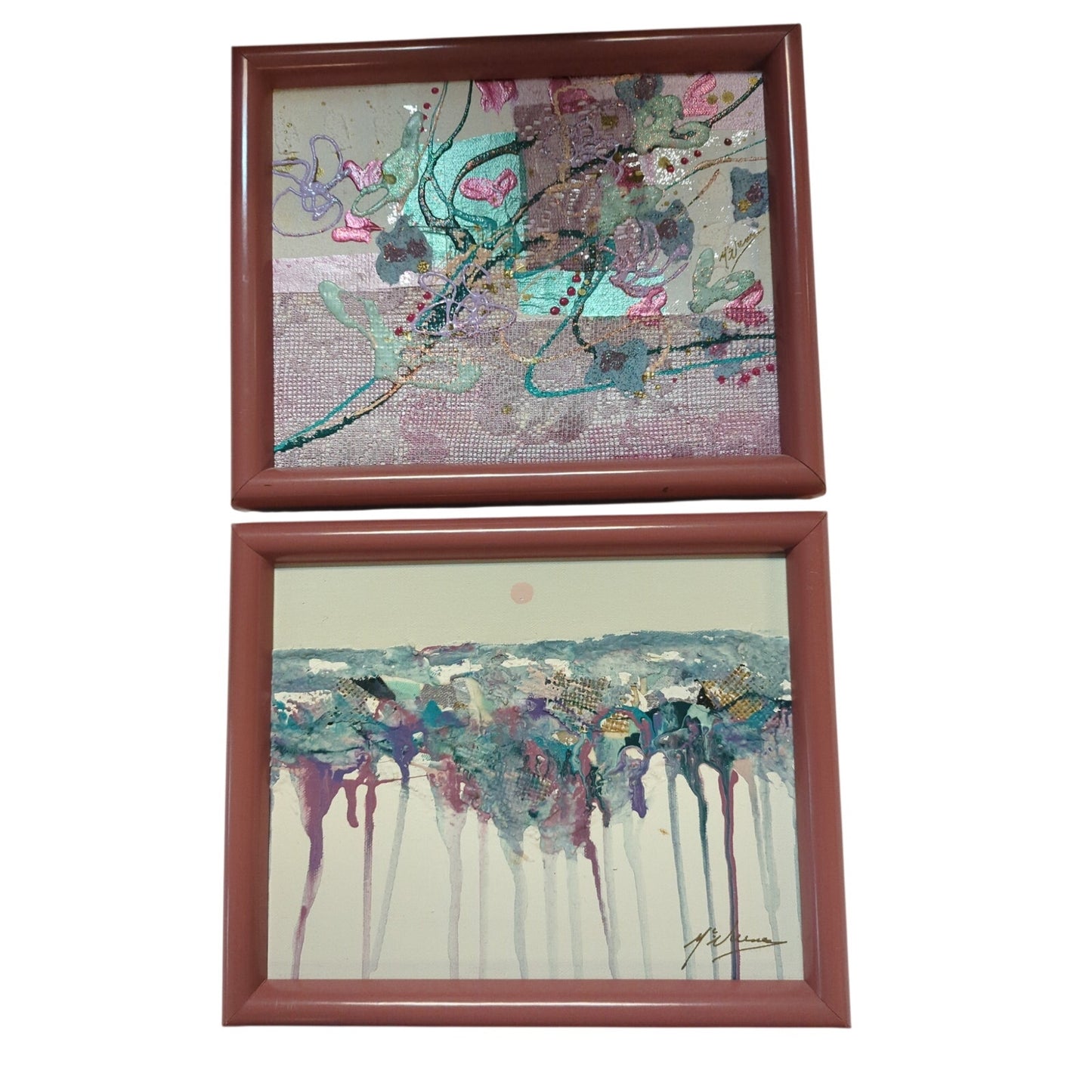 Patrick McNurney Signed Abstract Art Pair Memphis Milano 1980s Framed Painting