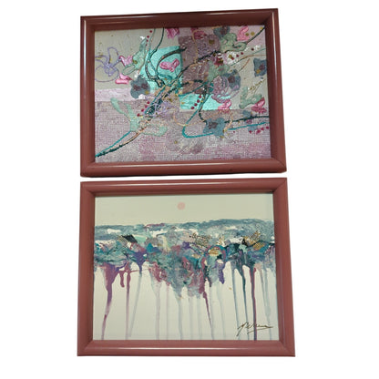 Patrick McNurney Signed Abstract Art Pair Memphis Milano 1980s Framed Painting