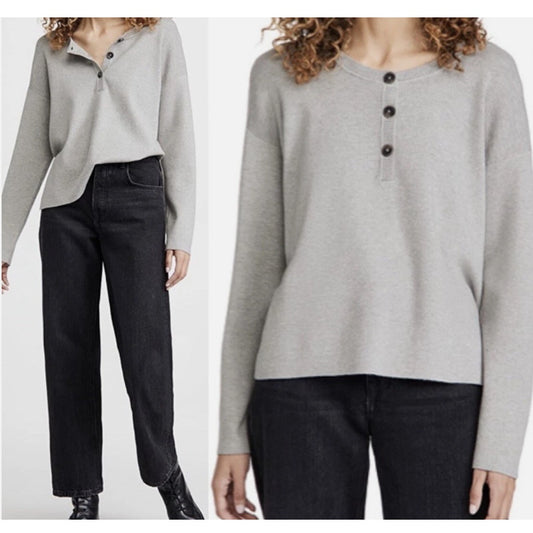Wayf Kerry Henley Sweater In Heather Grey Size Medium NEW 3 button crew neck $78