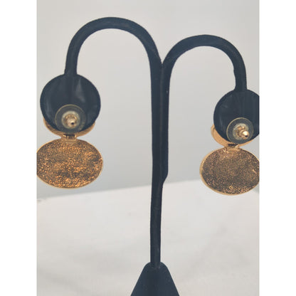 Vintage Double Drop Oval Earrings Black Faceted Resin Gold-Tone Glamour