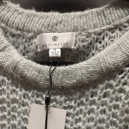 NWT Light Grey Chunky Open Knit Boxy Cropped Sweater Size Medium