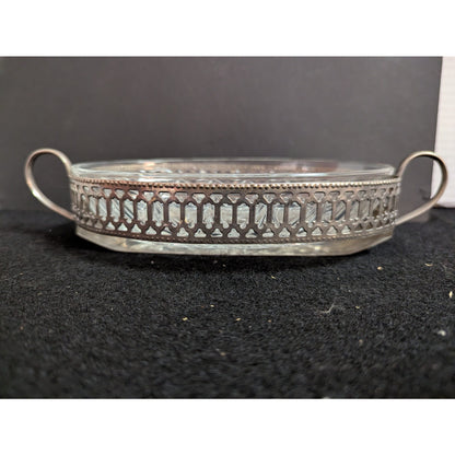 Vintage Cut Glass & Pierced Silverplate Relish Dish Set