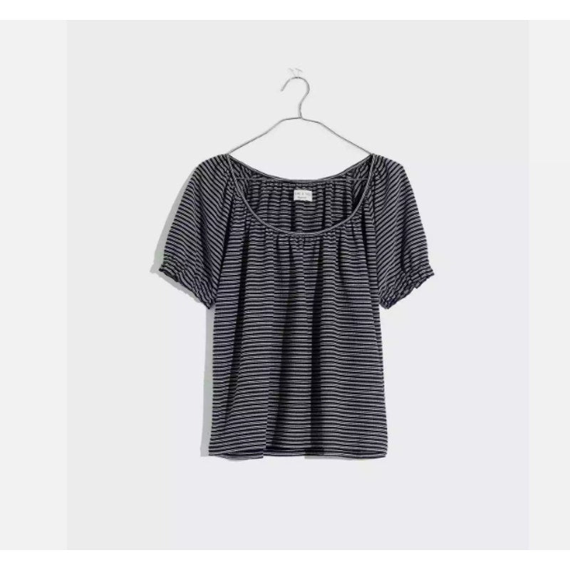 Madewell Texture & Thread Peasant Top Blue White Stripe Size XS new short sleeve