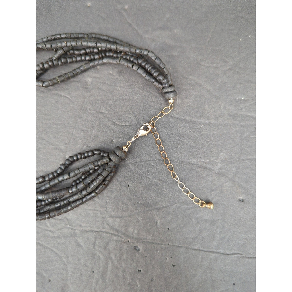 Vintage Multi Strand Beaded Tassel Necklace Y2K Boho Black Gold Tone Glam