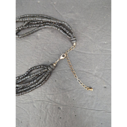 Vintage Multi Strand Beaded Tassel Necklace Y2K Boho Black Gold Tone Glam