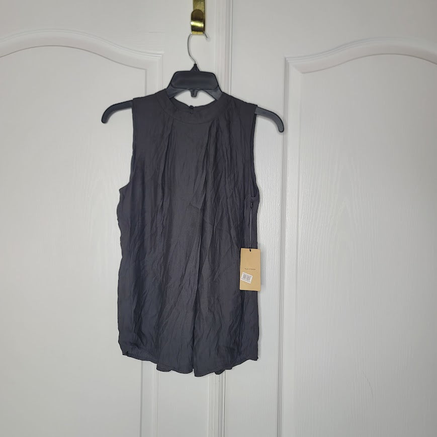 NEW Halogen Charcoal crew neck black blouse Small top crepe lined Sleeveless