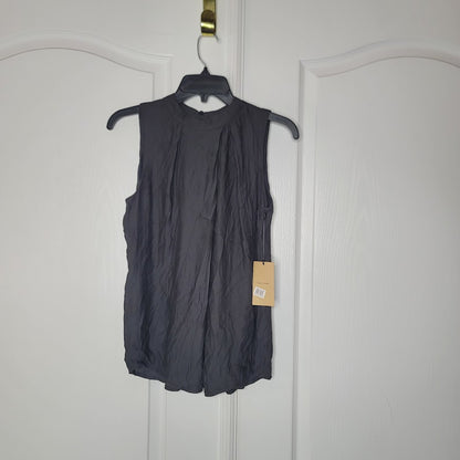 NEW Halogen Charcoal crew neck black blouse Small top crepe lined Sleeveless