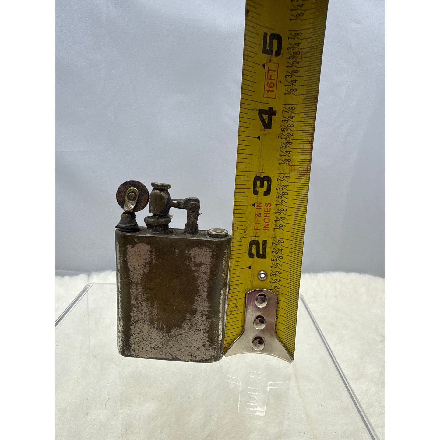 3" 1940's Spanish Lift-Arm Pocket Lighter Block Style Heavy Patina Industrial