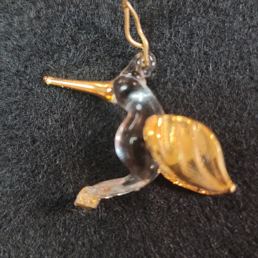 Miniature Blown Clear Glass Hummingbird w/Gold Trim Figurine Ornament