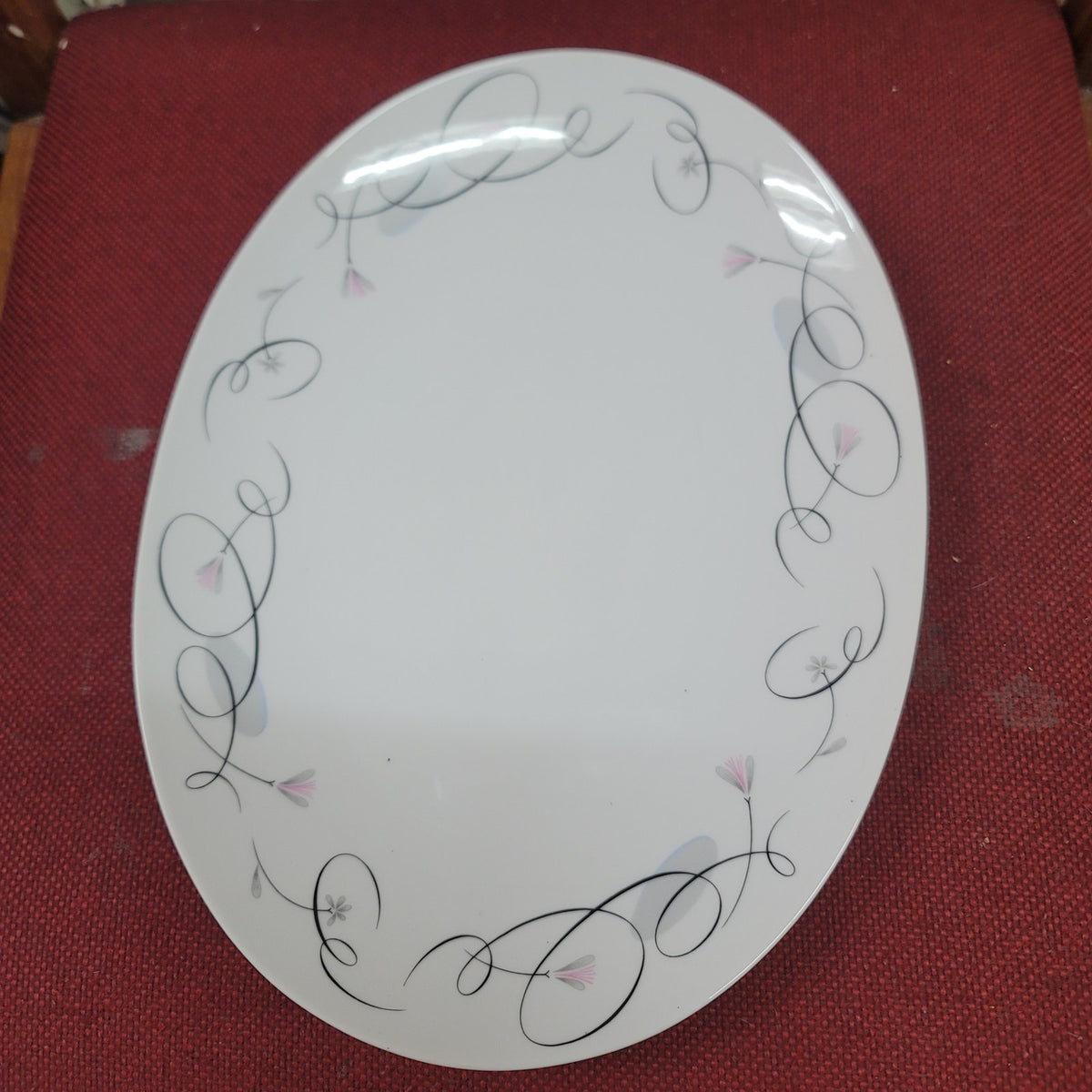 Sango Patrician Floral Abstract Replacement Oval Serving Platter Gray Pink Black