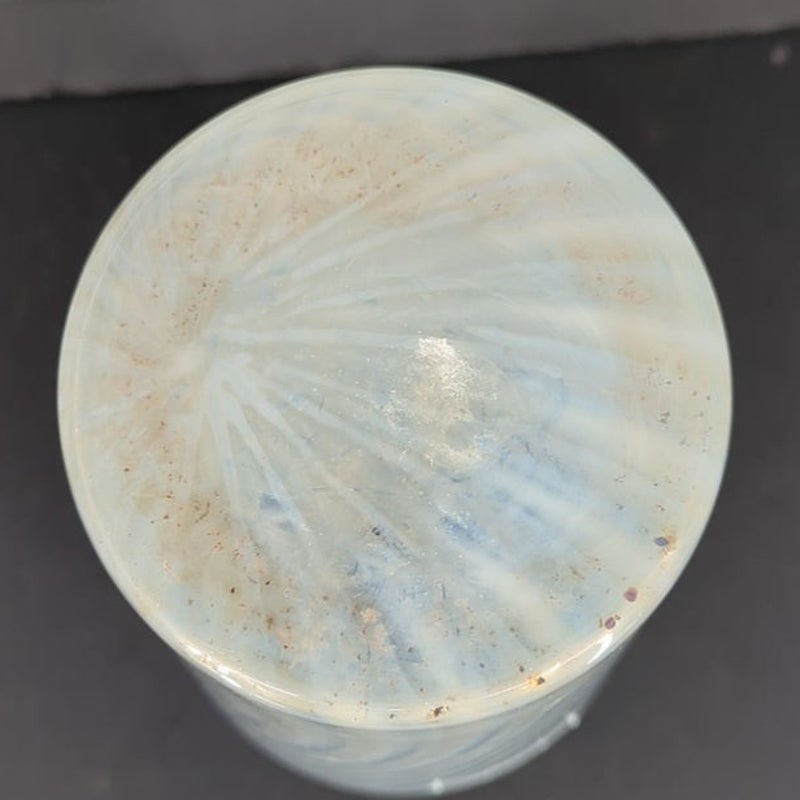 Vetro Murano Style White Swirl Art Glass Vase 14" Stripe Fluted Rim Delicate