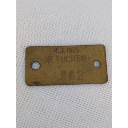 Vintage 1975 Metuchen New Jersey Municipal License Tag Bicycle Pet Dog History