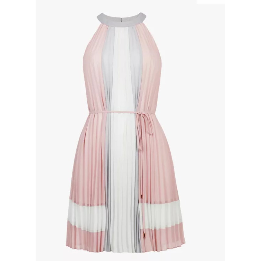 Ted Baker Lellian Pleated Stripe Dress Light dusty Pink NEW SIZE 2 WOMENS $315