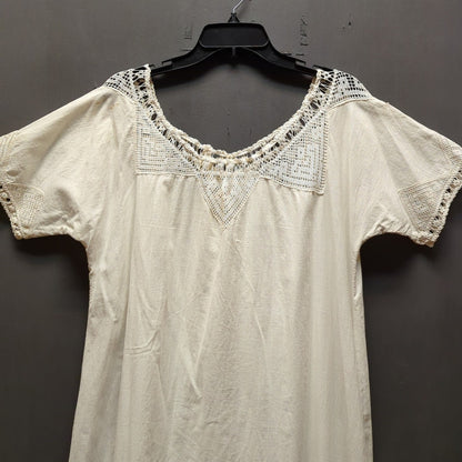 Antique Edwardian Nightgown White Cotton Dressing Gown Crocheted Bodice Large