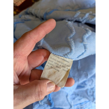 B.F. Goodrich Vintage Chenille Queen Blanket Coverlet Fringe Blue Dk Blue Synthe