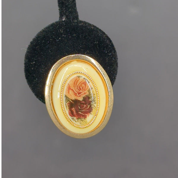 intage Gold Tone Floral Rose Cameo Oval Drop Earrings Cottagecore Coquette