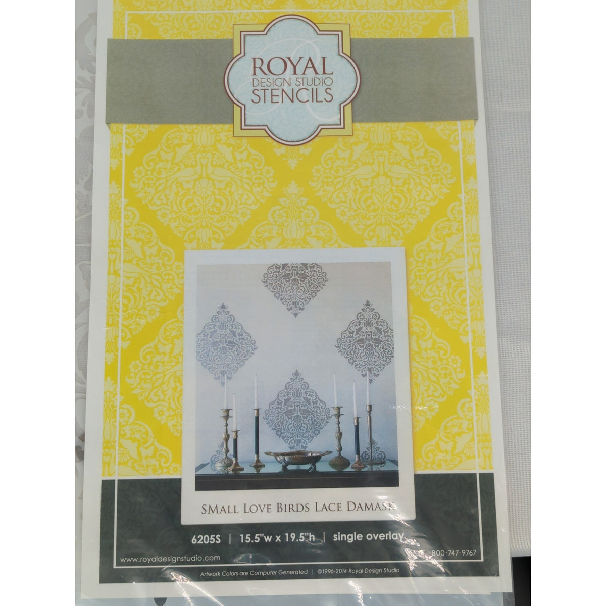 Royal Design Small Love Birds Lace Damask Wall Stencil (62065) - 15.5"w x 19.8"h