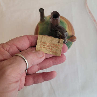 Vintage handmade Spanish Ceramica Ortega Artesania Clay 5" Vinegar Jar Vase Jug