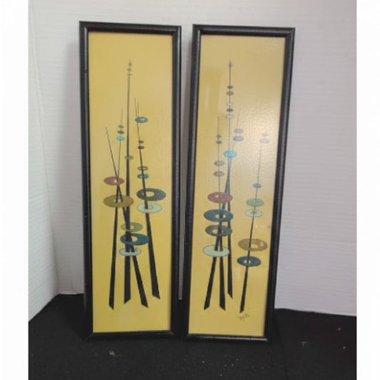 Vintage MCM Abstract Googie Geometric Diptych Signed DMG Numbered 5/12