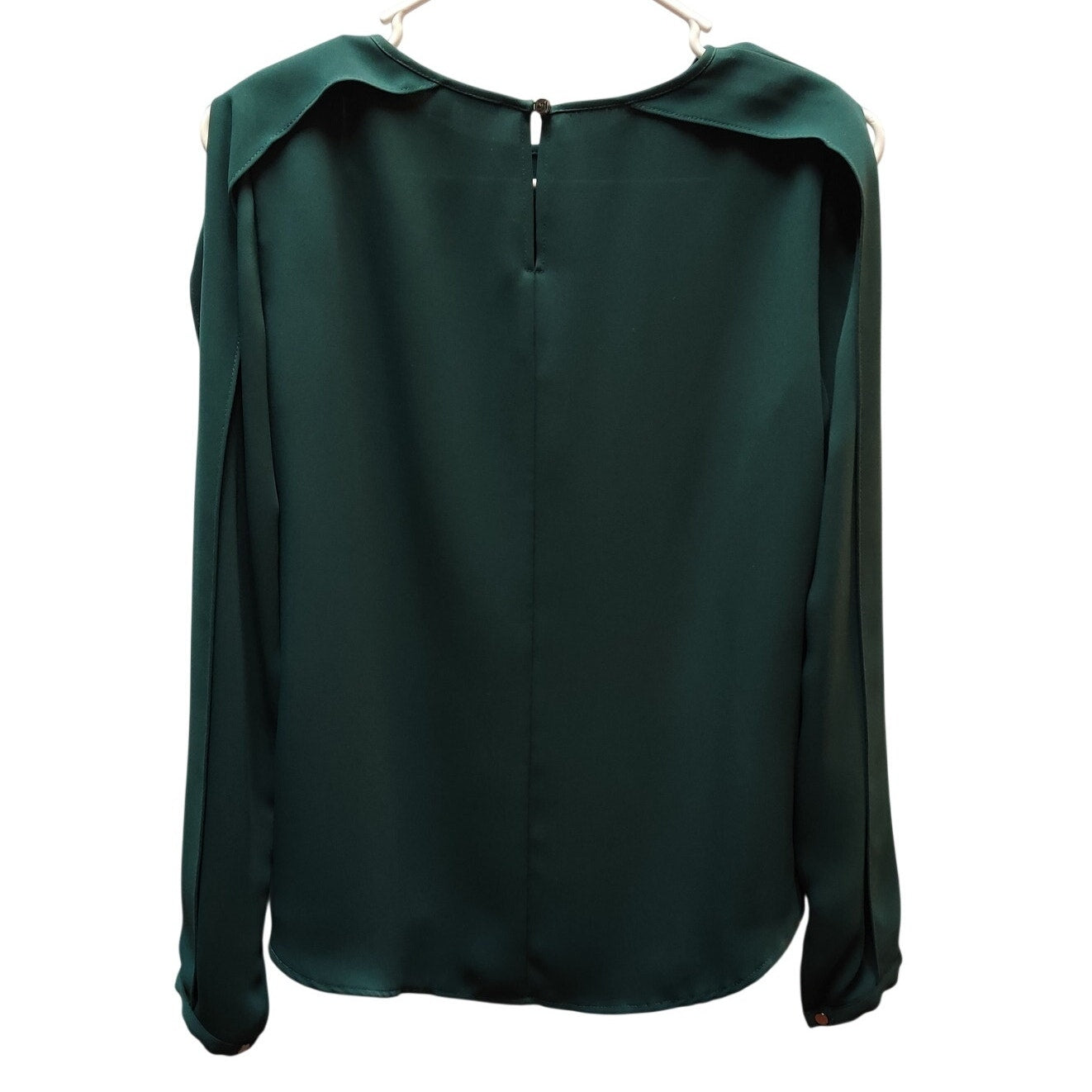 Antonio Melani Hunter Green Cold Shoulder Pleated Blouse Top minimalist XS