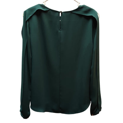 Antonio Melani Hunter Green Cold Shoulder Pleated Blouse Top minimalist XS