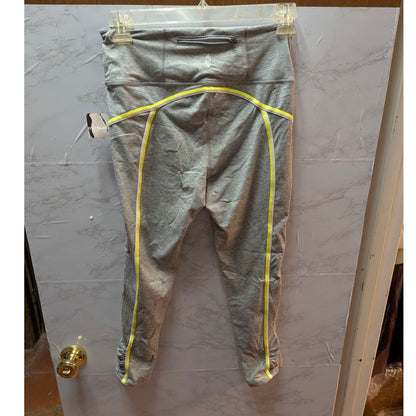 Free People Movement Grey Neon Yellow Trim High Waist Leggings Large NWT
