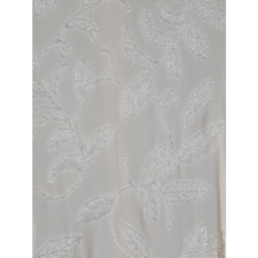 Vintage 90's Carmen Marc Valvo Size 8 SILK blazer clear glass beads leaf Cream