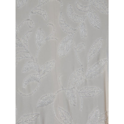 Vintage 90's Carmen Marc Valvo Size 8 SILK blazer clear glass beads leaf Cream