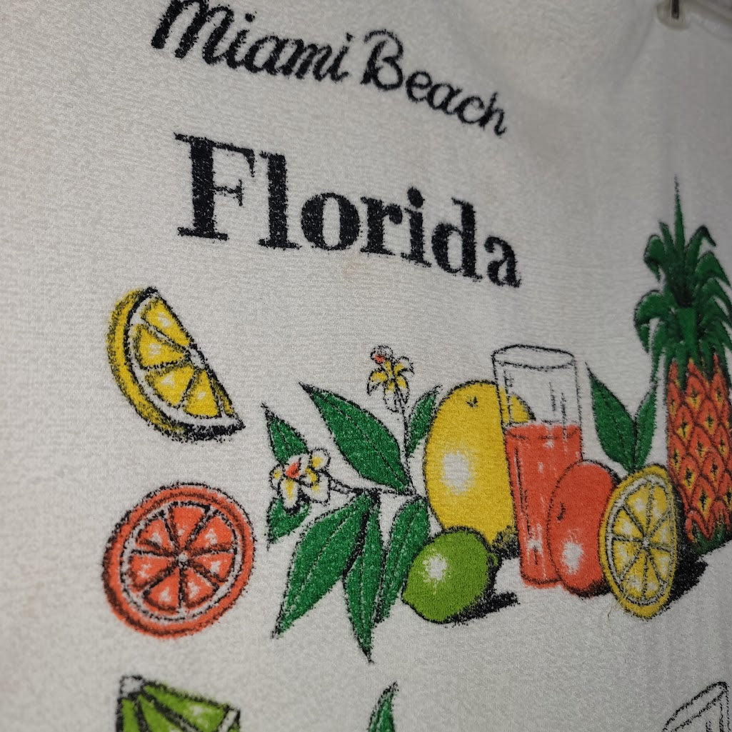 Vintage Miami Beach Florida  towel Beach Graphic Fringe CITRUS Large 32.5"x56"