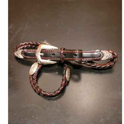Brighton Size M/L 32" Braided Leather Belt Silver Conchas Black Brown Boho