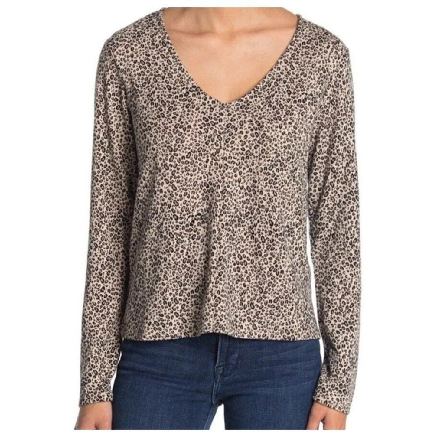 Sanctuary Soft Brushed Scoop Neck Pullover Sweater medium in Leopard NWT