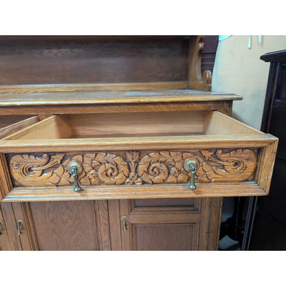 Vintage French Country Carved Wood Hutch China Cabinet Display Buffet Server