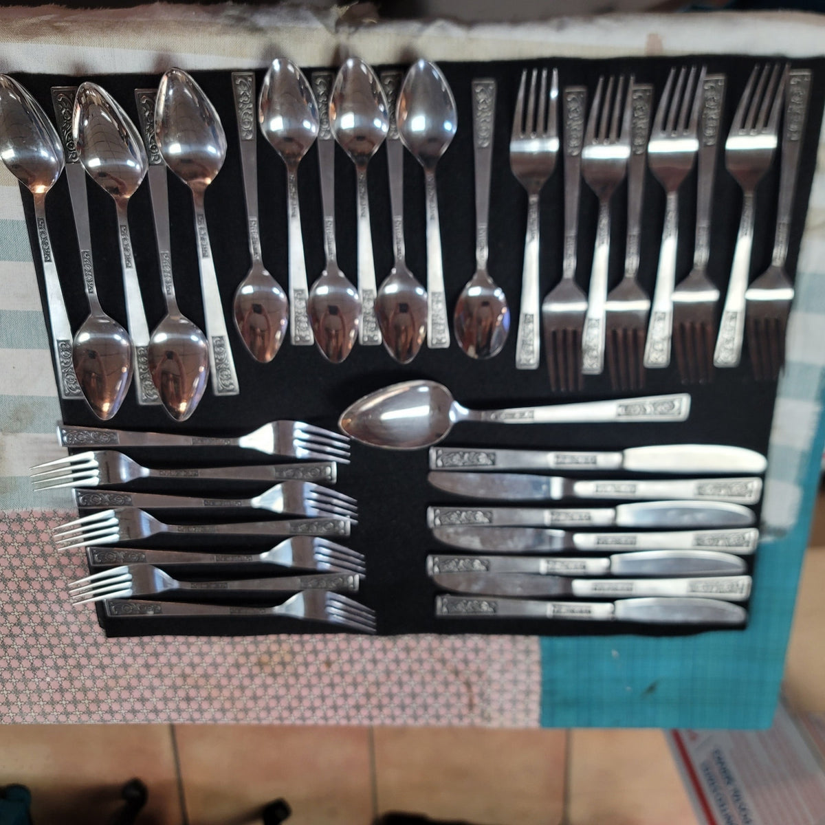Lot 35 pcs. National Stainless Japan Rambling Rose Silverware W5 MCM Tiki