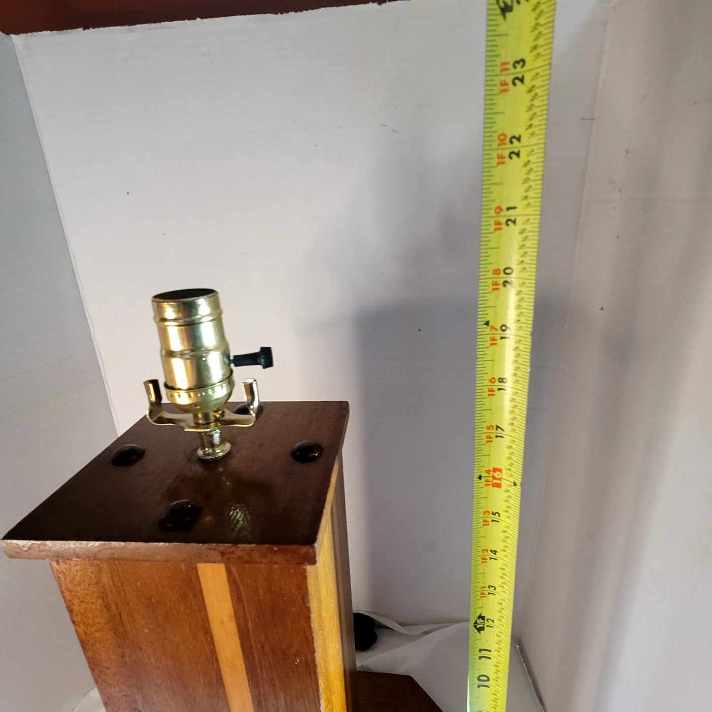 MCM Inlaid Wood Pillar Table Lamp on base Two Tone Mid-Century Modern MCM