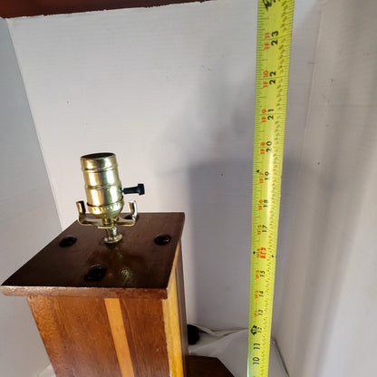 MCM Inlaid Wood Pillar Table Lamp on base Two Tone Mid-Century Modern MCM