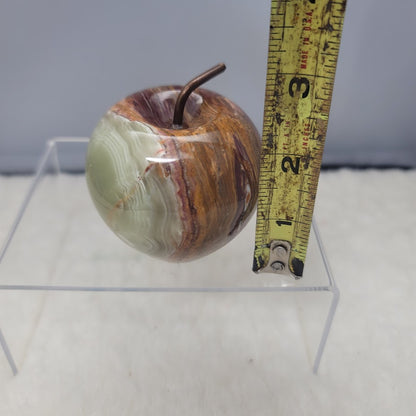 Ten Thousand villages ONYX apple green brown with copper Stem paperweight