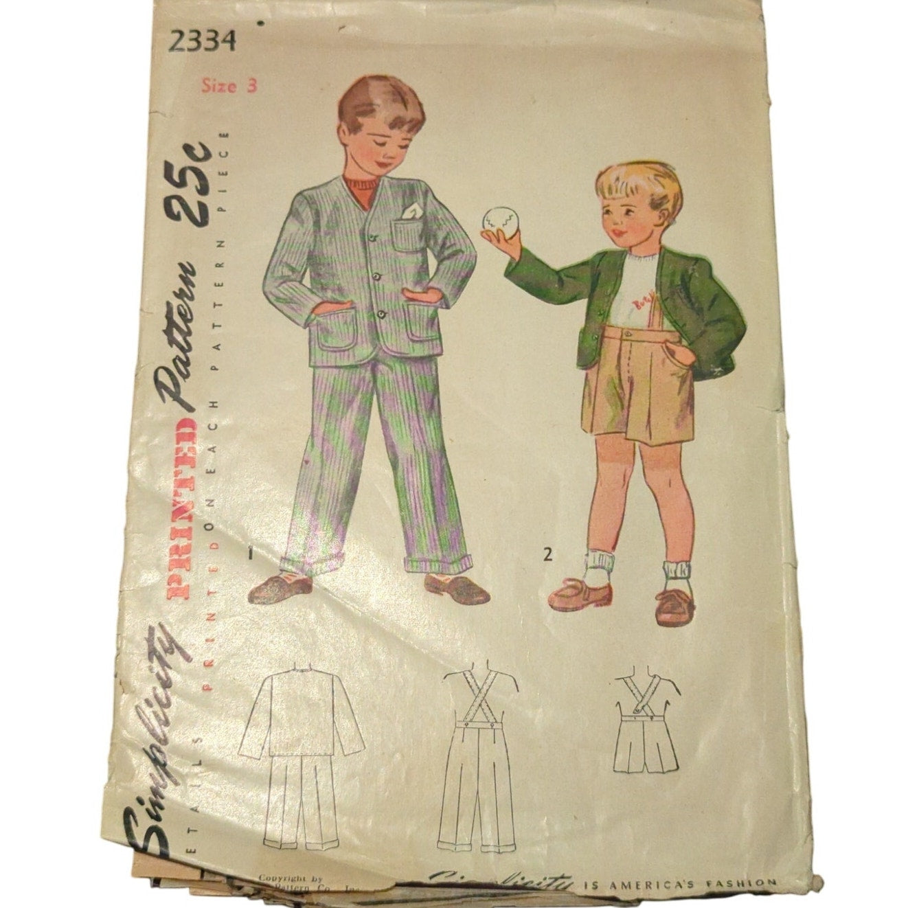 Simplicity 8965 Vintage Sewing Pattern Size 3 Child Boys Shirt Jacket Pants