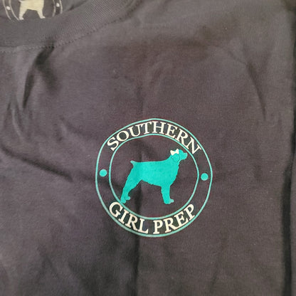 Southern Girl Prep NEW Long Sleeve T-Shirt Cotton YOUTH DARK BLUE plaid dog MED
