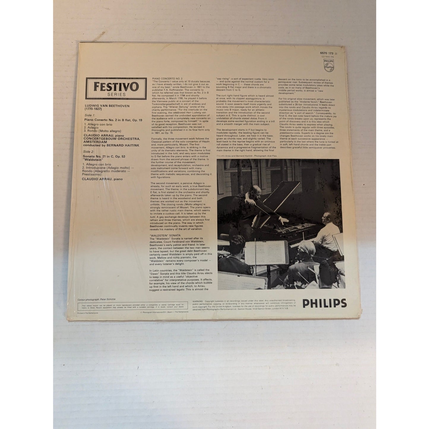 Vintage Beethoven Piano Concerto No. 2 Claudio Arrau Philips 6570 173 Stereo LP