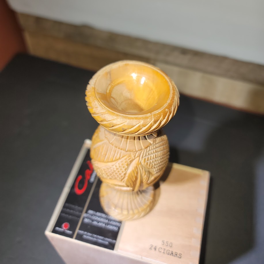 Vintage Wood Vase Five Inch Natural Carved Starburst Boho Rustic