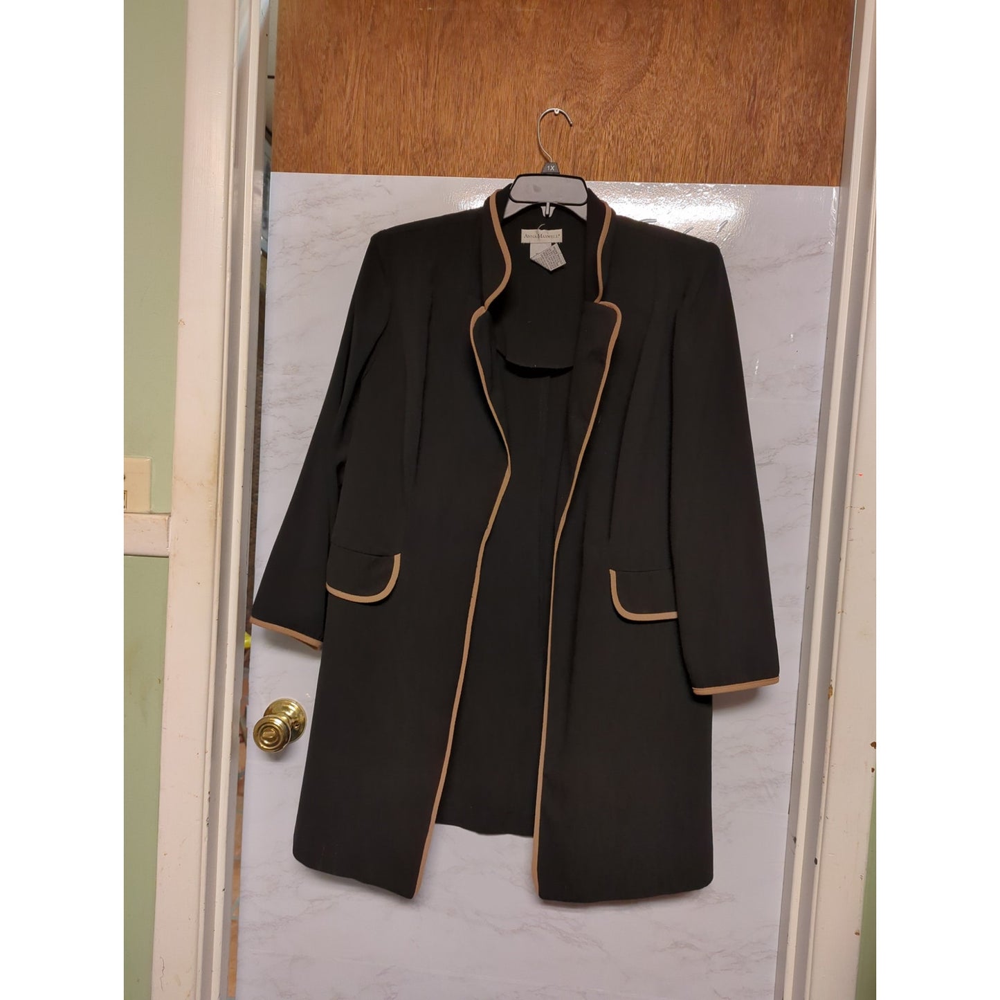 Anna Maxwell Dress Jacket Set 16W Black Tan Contrast Piping Professional